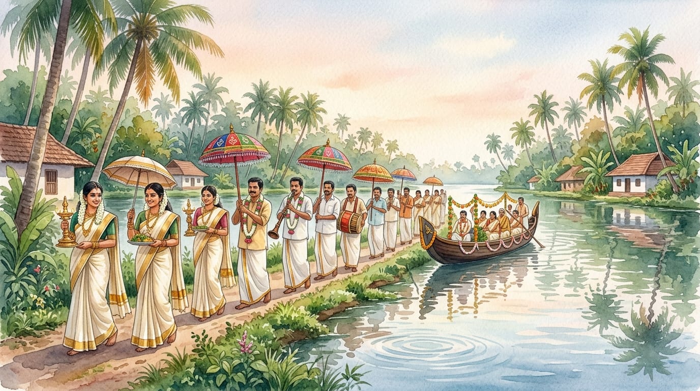 Kerala Wedding Procession along Backwaters